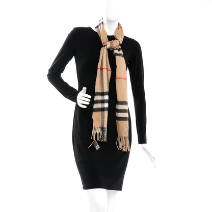 Burberry Cashmere Giant Check Fringe Scarf Camel 2 of 5