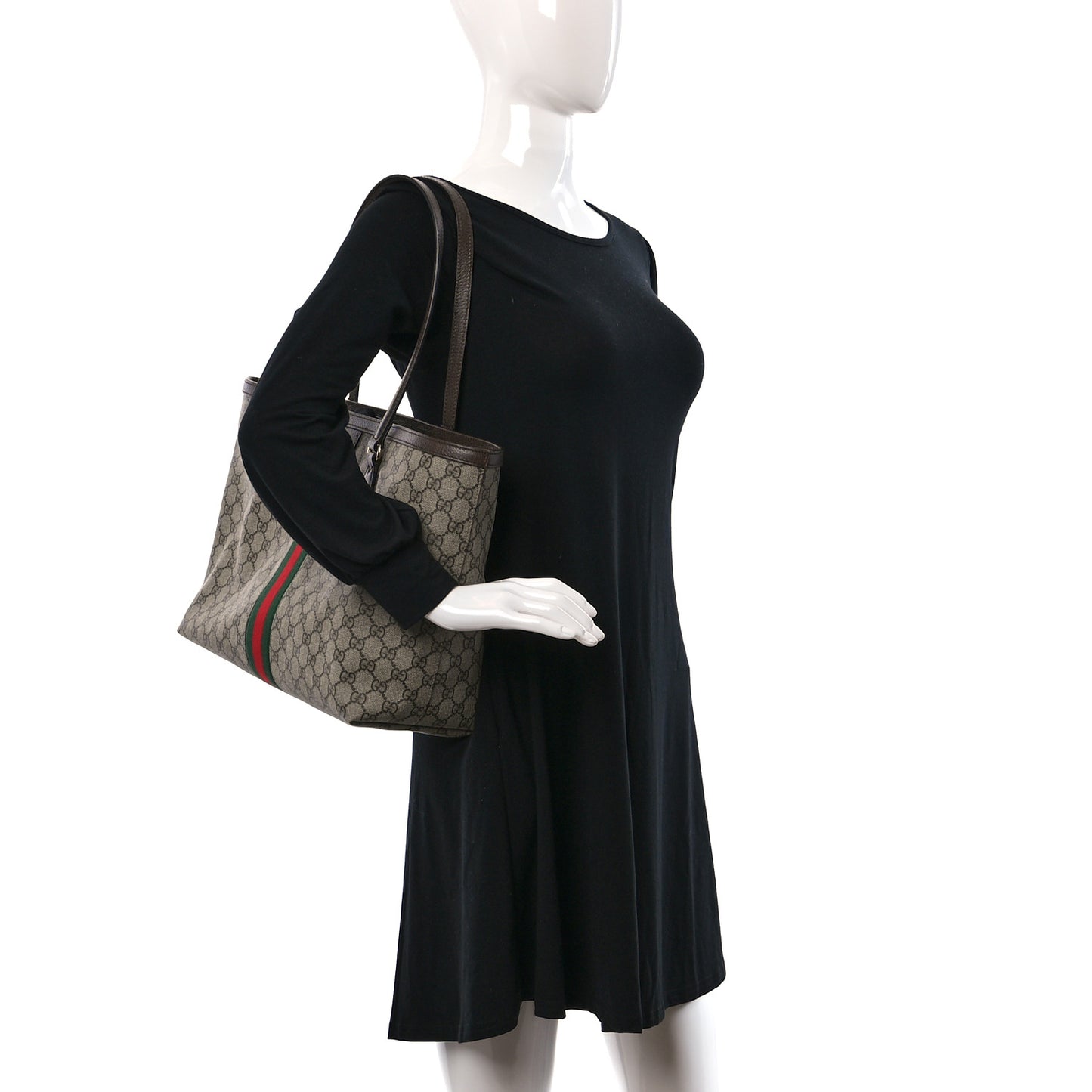 GG Supreme Monogram Medium Ophidia Shopping Tote Brown