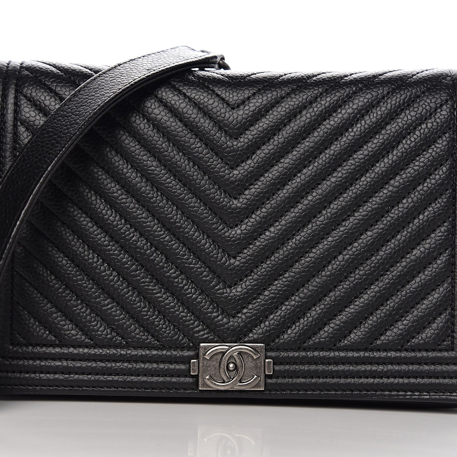 Chanel Caviar Chevron Quilted Boy Wallet On Chain WOC Black 10 of 11