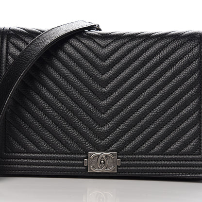 Chanel Caviar Chevron Quilted Boy Wallet On Chain WOC Black 10 of 11
