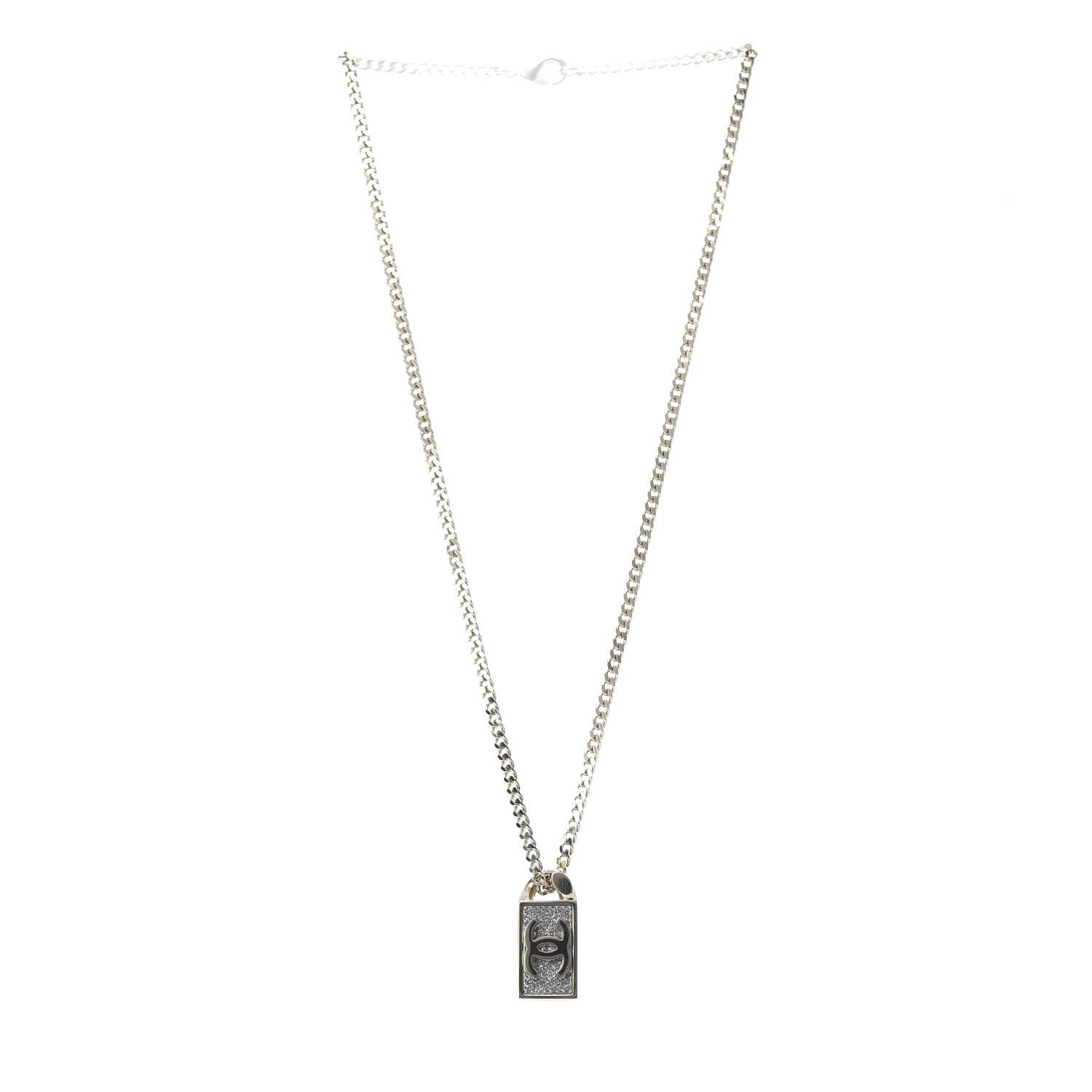 Chanel Crystal Dog Tag Charm Necklace Gold 3 of 5