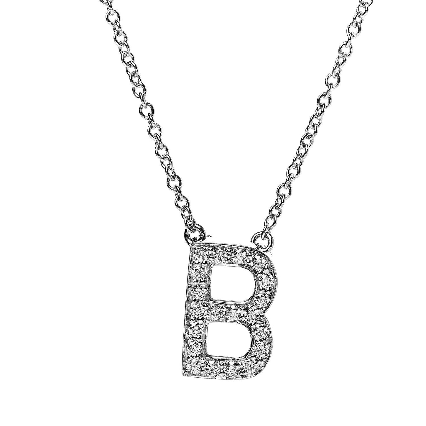 Platinum Diamond Letter B Pendant Necklace