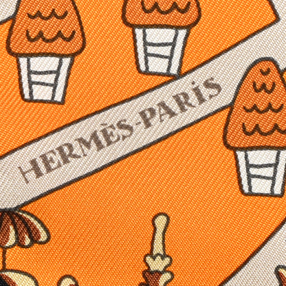 Hermes Silk Les Nouveaux Amoureux de Paris Twilly Orange Ciel Beige 2 of 8