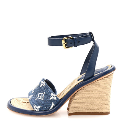 Louis Vuitton Monogram Denim Maia Wedge Sandal 37 1 of 9