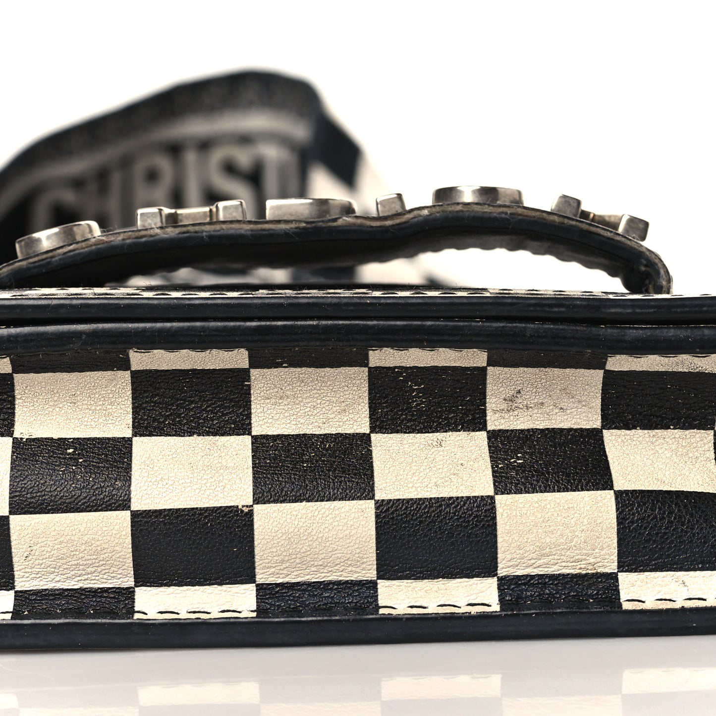 Calfskin Checkered Mini J'Adior Flap Bag Black White