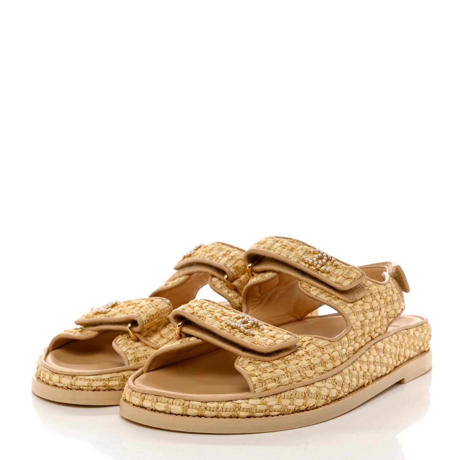 Chanel Braided Fabric Velcro Dad Sandals 39.5 Beige 3 of 9