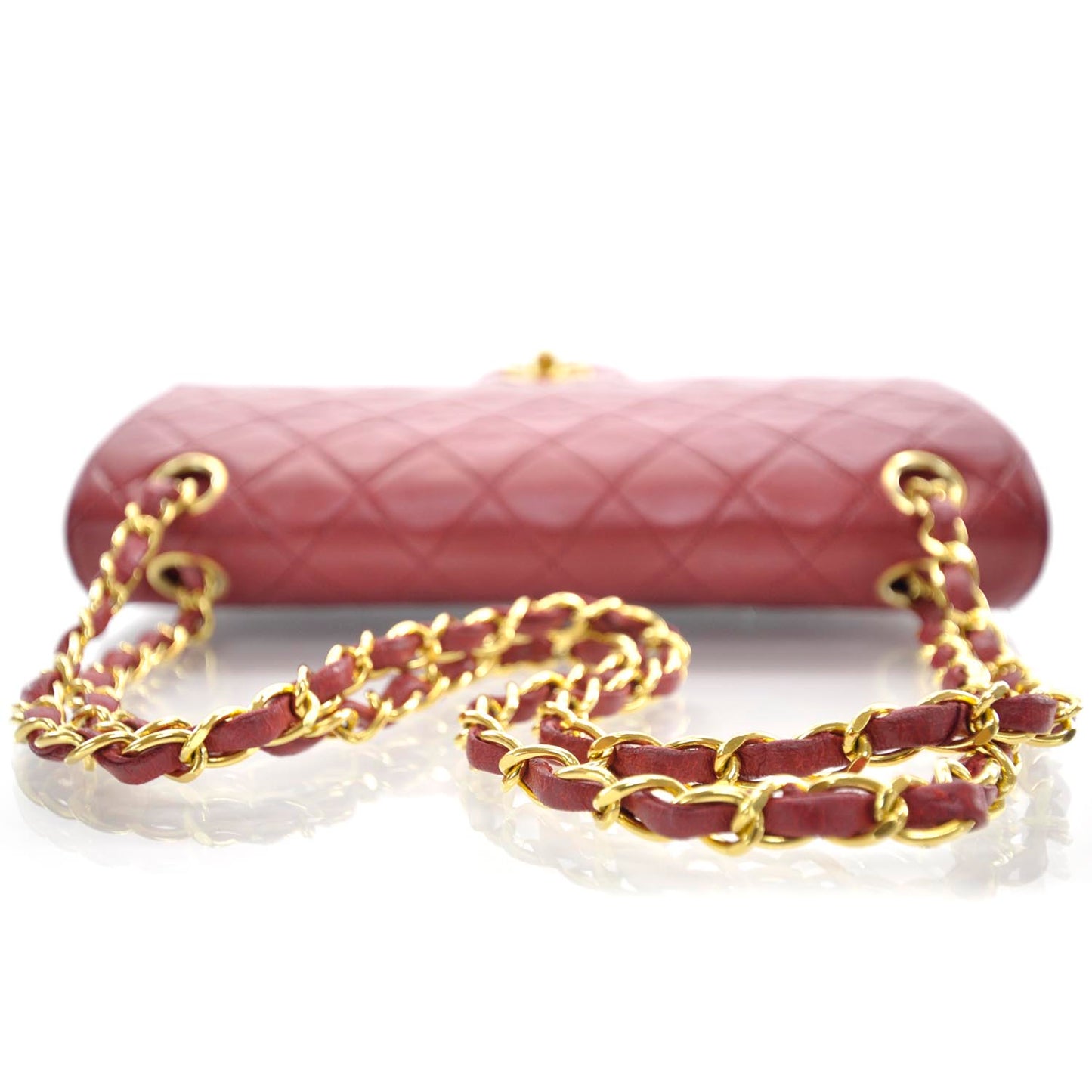 Lambskin Quilted Medium Double Flap Red