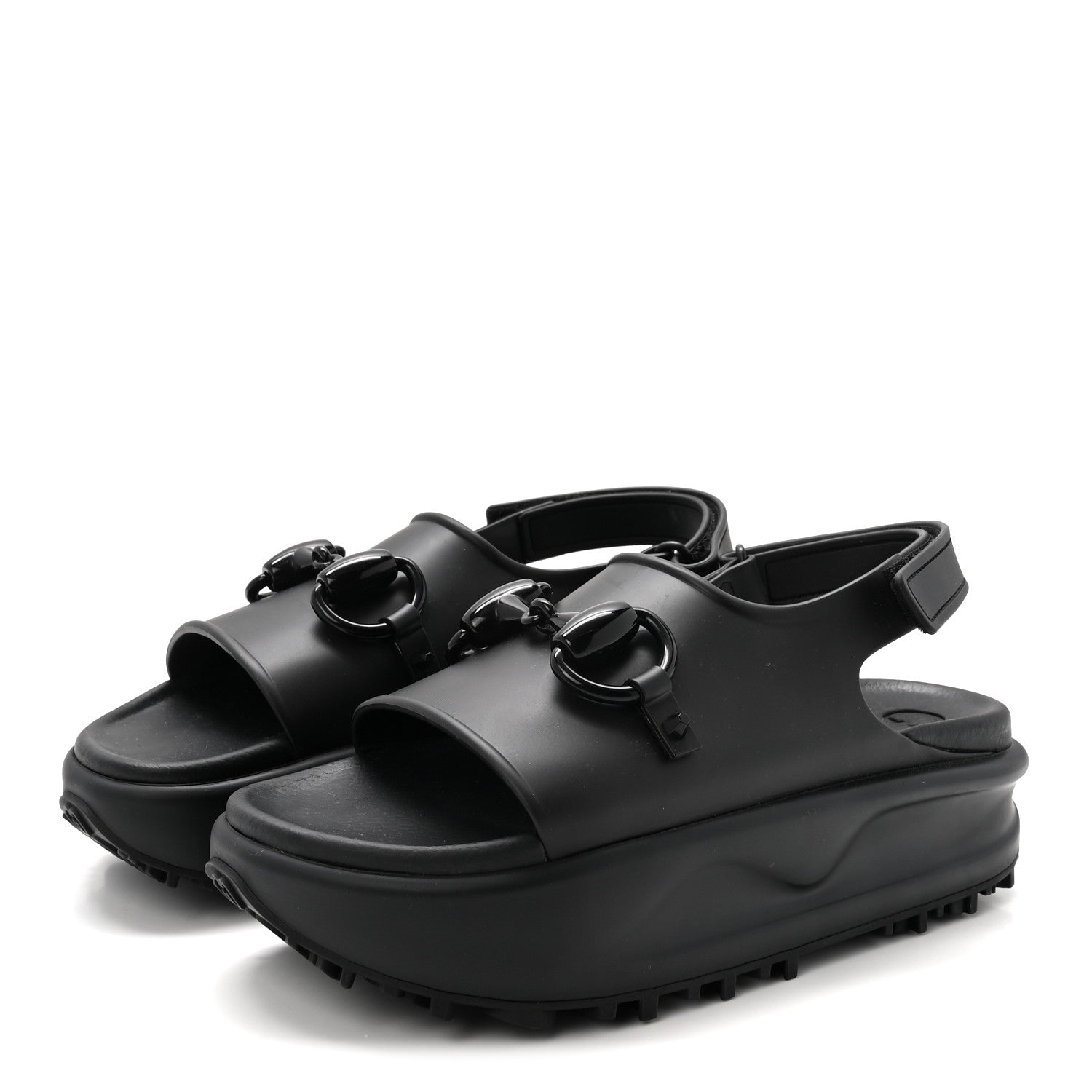 Gucci Soft Rubber Horsebit Touch Womens Strapped Sandals 38 Black 4 of 9