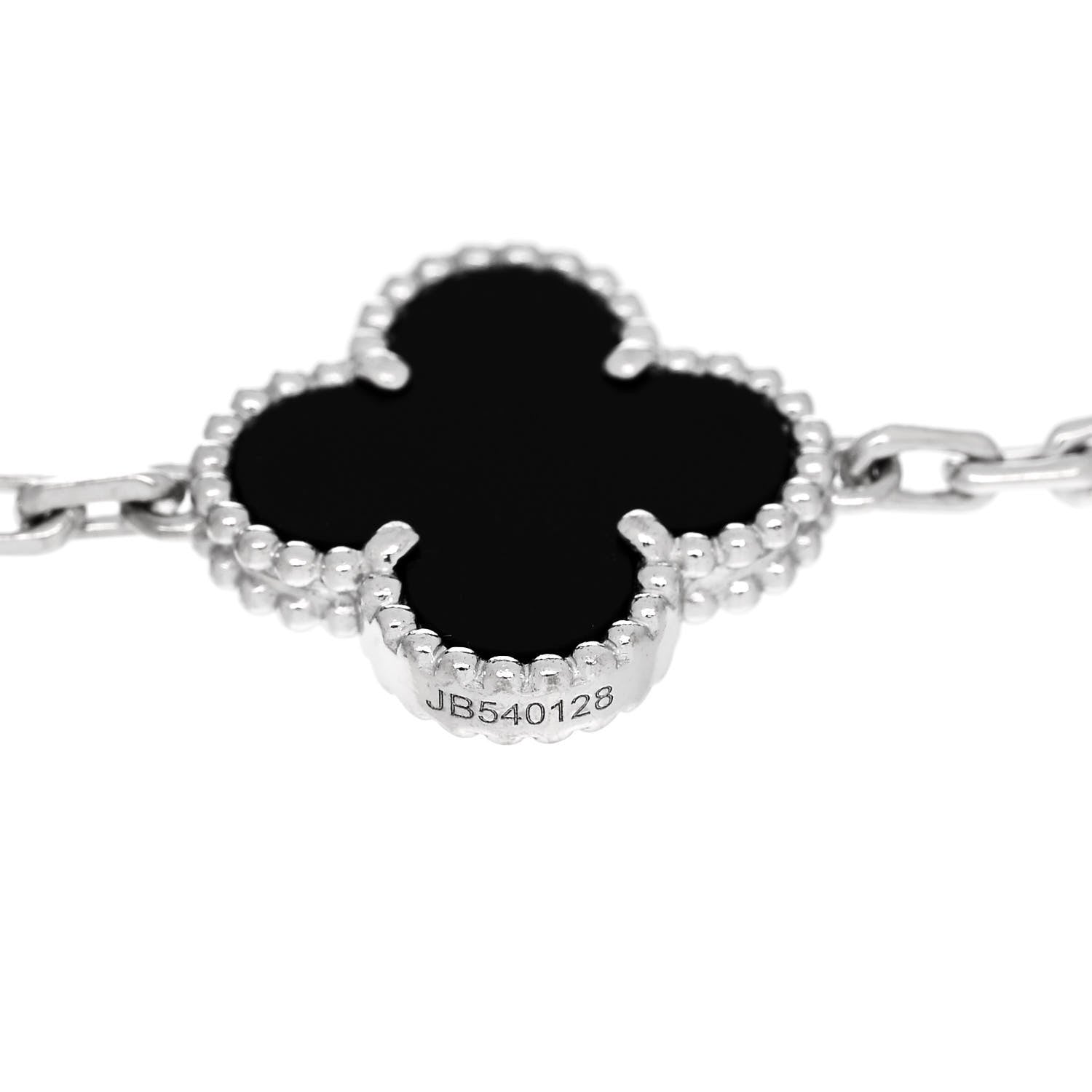 Van Cleef & Arpels 18K White Gold Diamond Black Onyx 5 Motifs Vintage Alhambra Bracelet 4 of 5