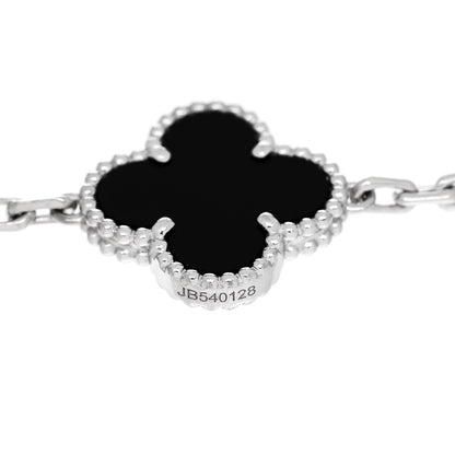Van Cleef & Arpels 18K White Gold Diamond Black Onyx 5 Motifs Vintage Alhambra Bracelet 4 of 5