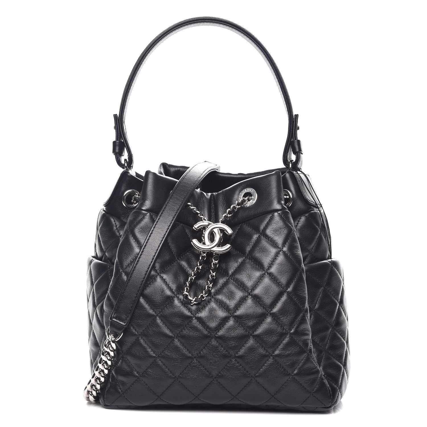Chanel Lambskin Quilted Small Chain Bucket Bag Black 1 of 9