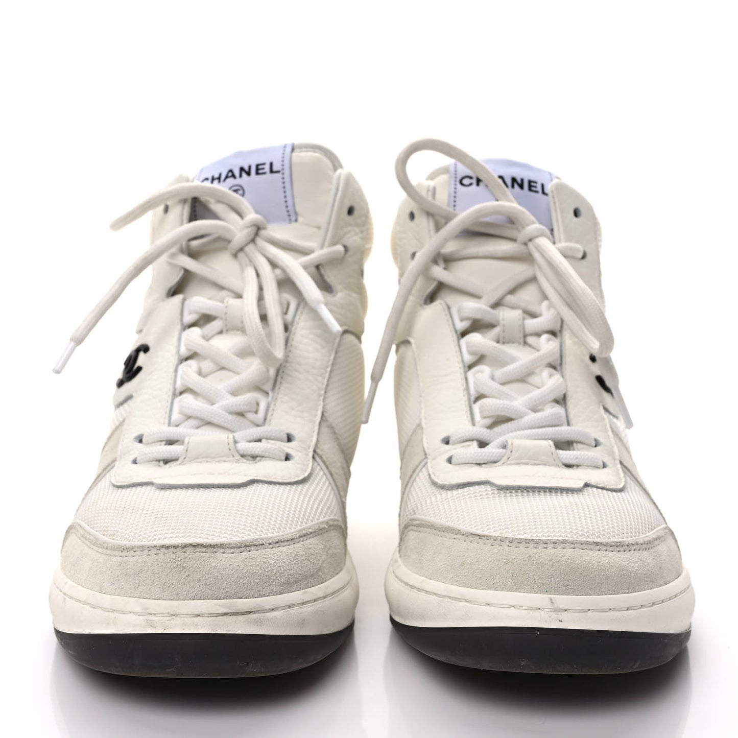 Suede Fabric Grained Calfskin Womens CC High Top Sneakers 39 White