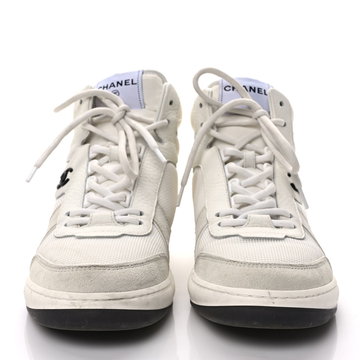 Chanel Suede Fabric Grained Calfskin Womens CC High Top Sneakers 39 White 2 of 9