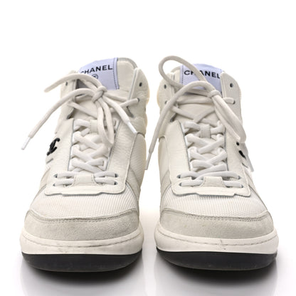 Chanel Suede Fabric Grained Calfskin Womens CC High Top Sneakers 39 White 2 of 9