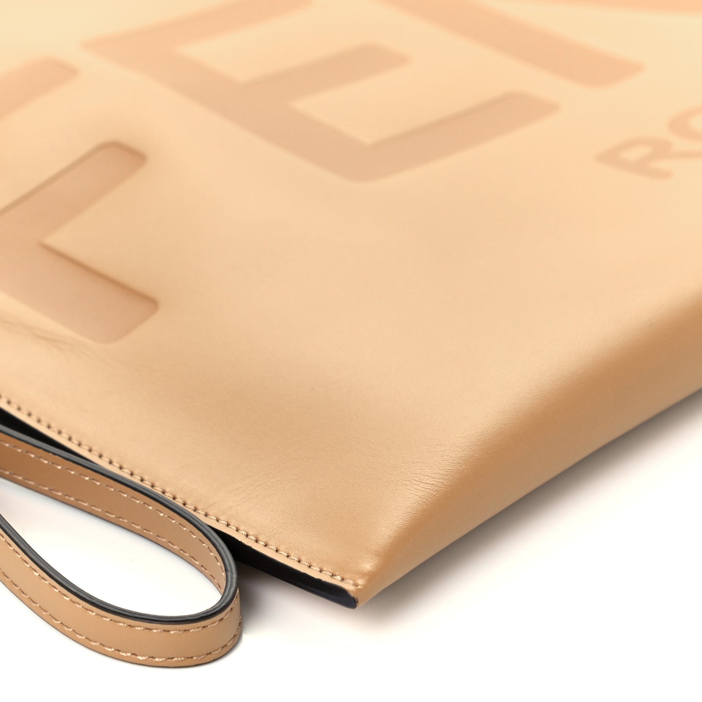 Vitello King Logo Embossed Large Flat Pouch Miele Scuro