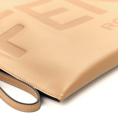 Fendi Vitello King Logo Embossed Large Flat Pouch Miele Scuro 9 of 10