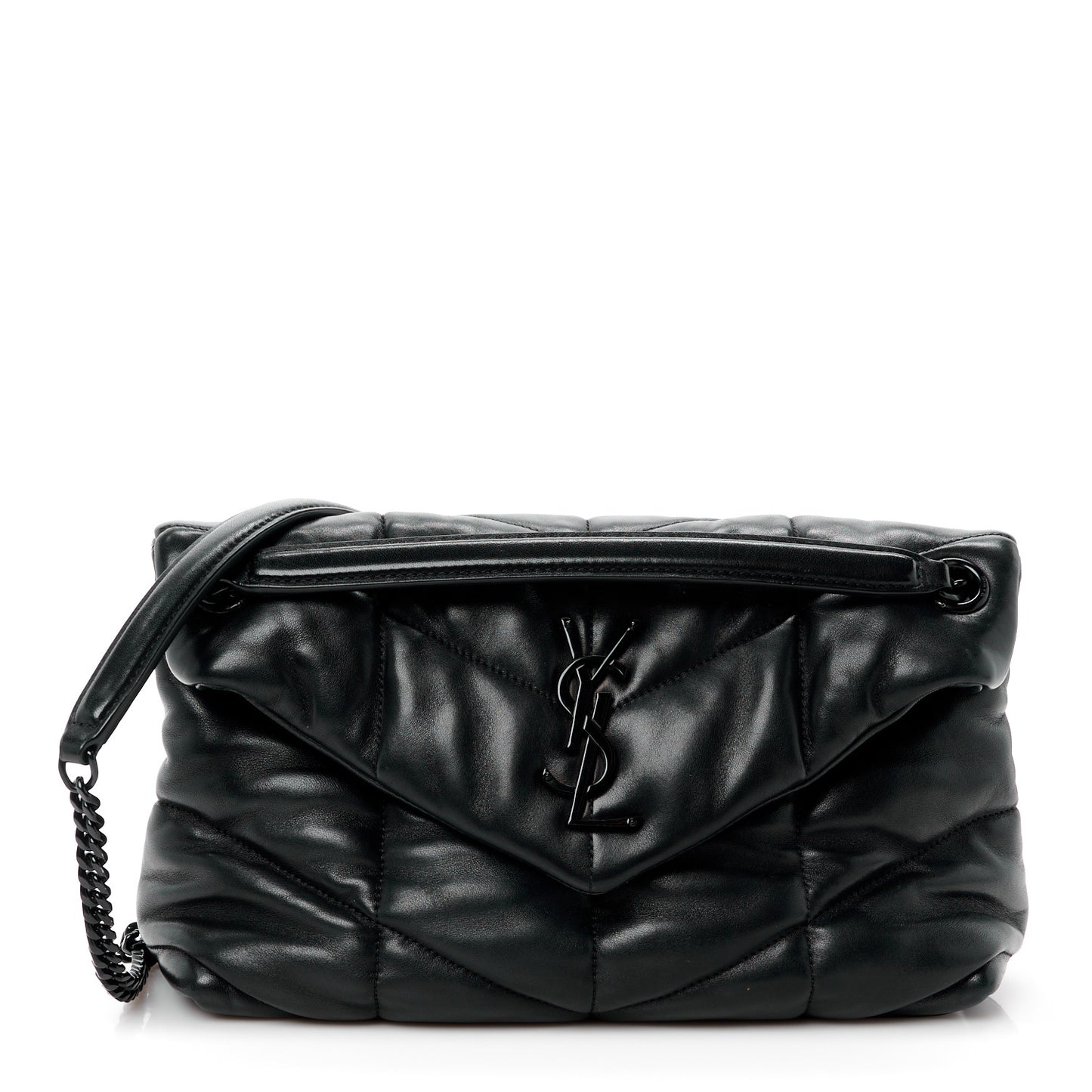 Lambskin Quilted Monogram Monochrome Small Loulou Puffer Chain Satchel Black