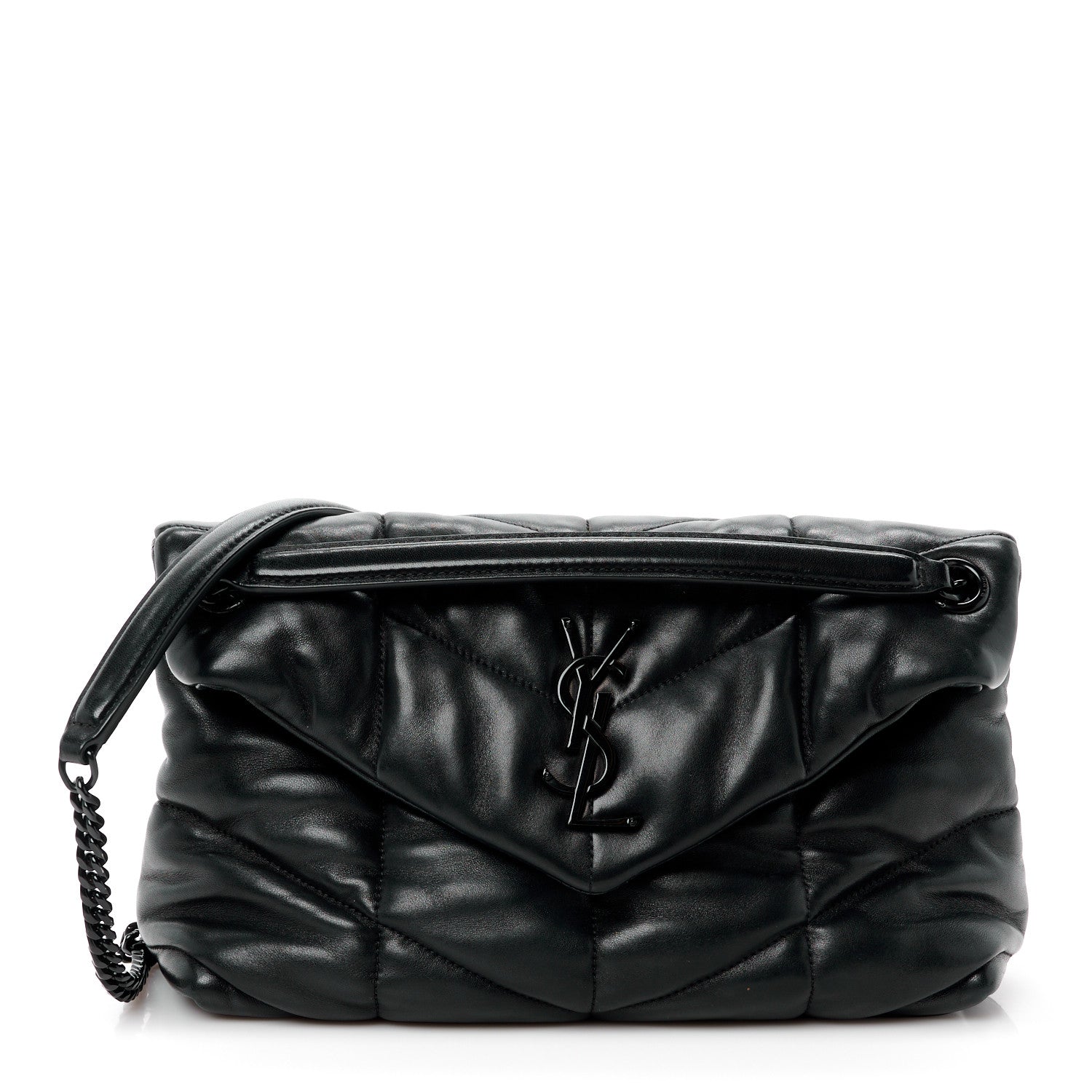 Saint Laurent Lambskin Quilted Monogram Monochrome Small Loulou Puffer Chain Satchel Black 1 of 11