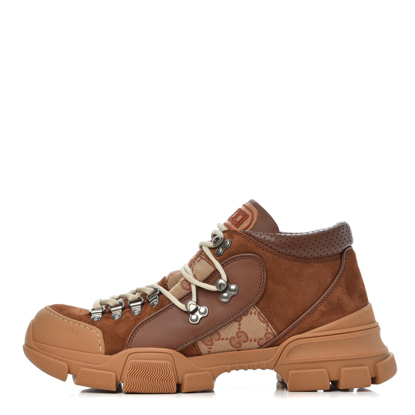 X SEGA Suede Calfskin GG Monogram Mens Flashtrek Sneakers 8.5 New Cuir Beige Ruggine