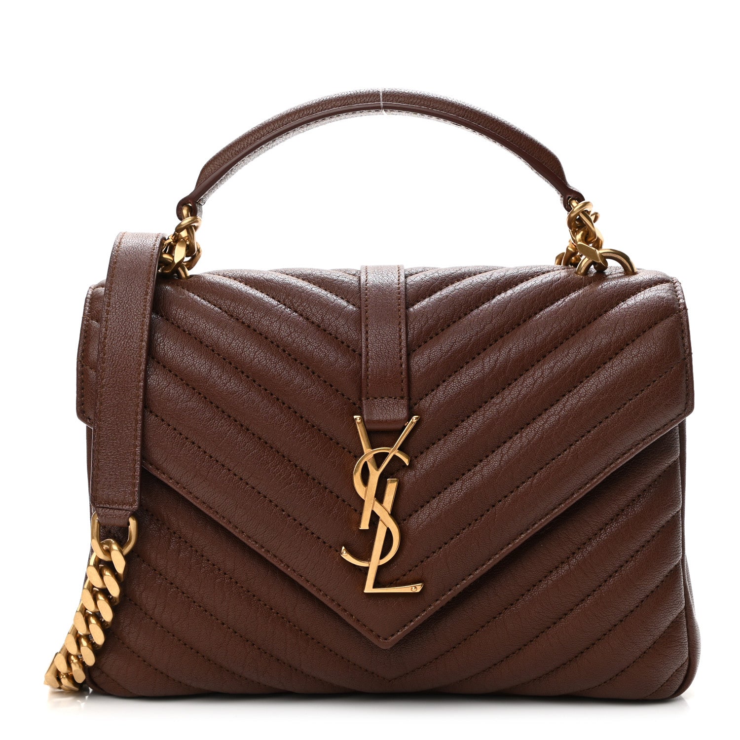 Saint Laurent Sheepskin Matela5sse Chevron Monogram Medium College Bag Brandy 1 of 10