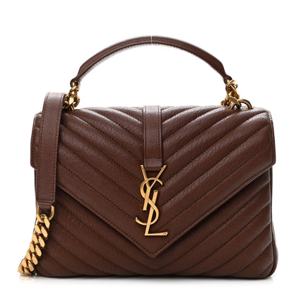 Saint Laurent Sheepskin Matela5sse Chevron Monogram Medium College Bag Brandy 1 of 10