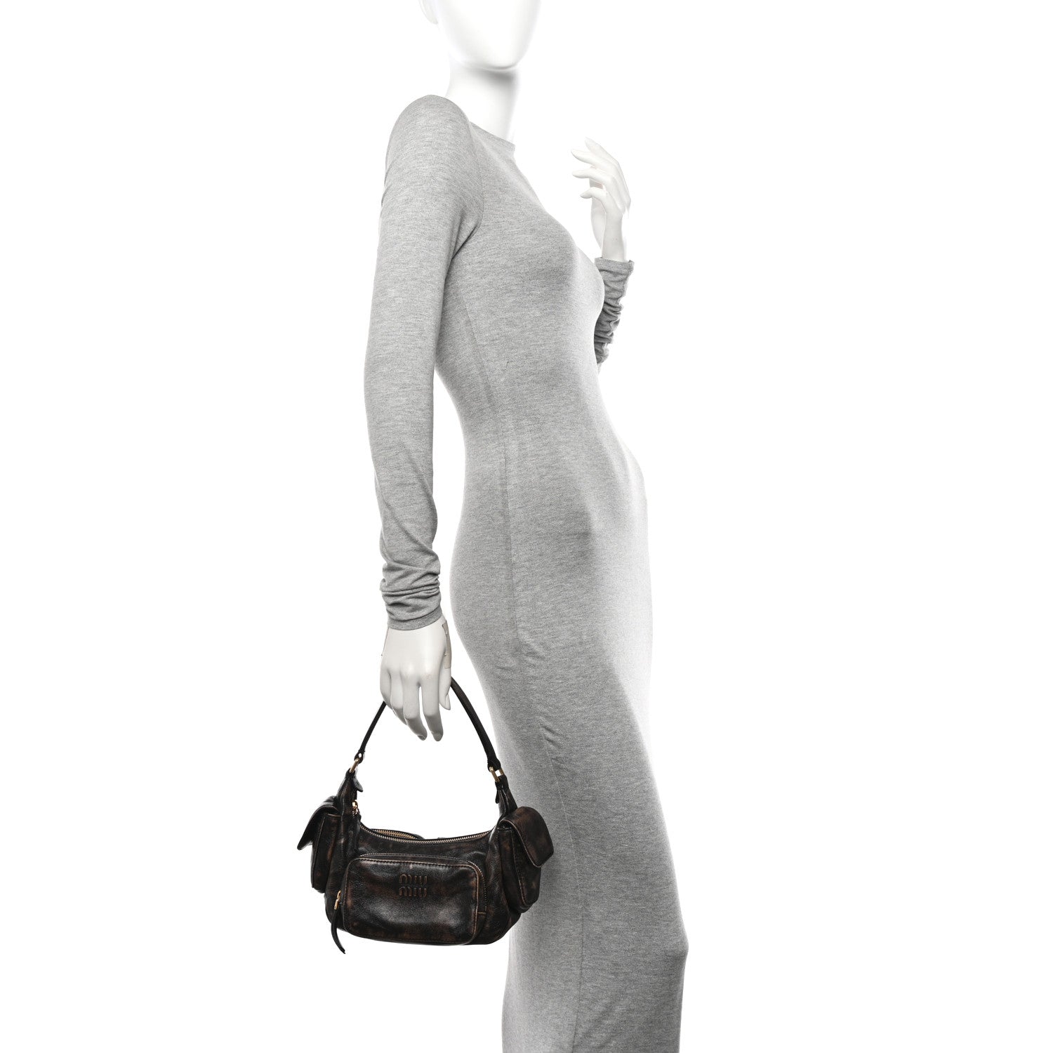 Miu Miu Distressed Nappa Pocket Bag Sand Coffee 2 of 10