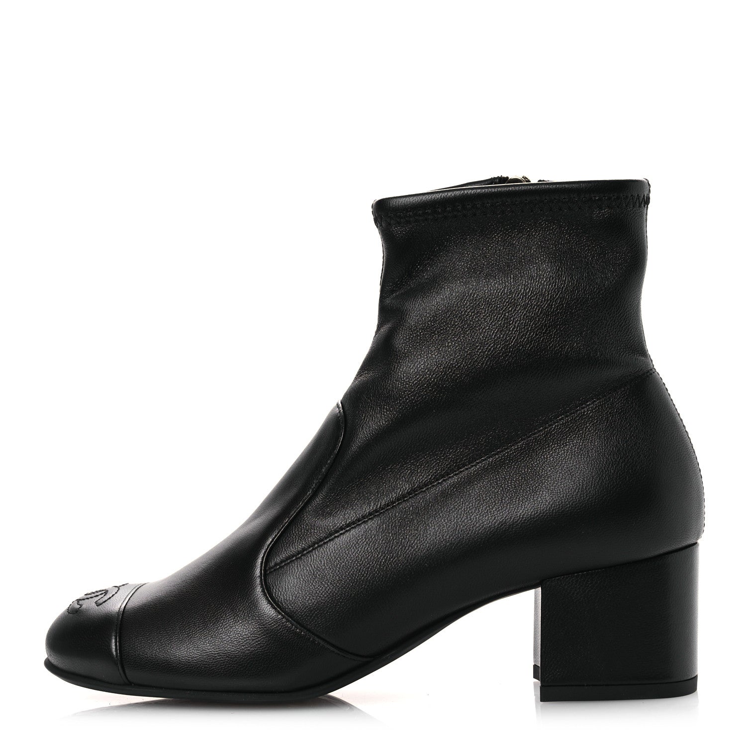 Chanel Stretch Lambskin Cap Toe CC Short Boots 36.5 Black 1 of 11