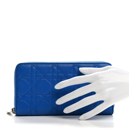 Christian Dior Lambskin Cannage Lady Dior Zip Wallet Blue 2 of 8