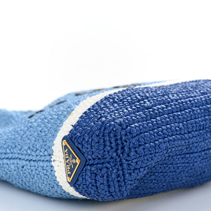 Prada Yarn Raffia Effect Crochet Small Logo Tote Celeste Blue 10 of 10