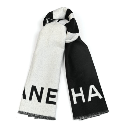 Chanel Cashmere CC Fringe Stole Black White 1 of 5