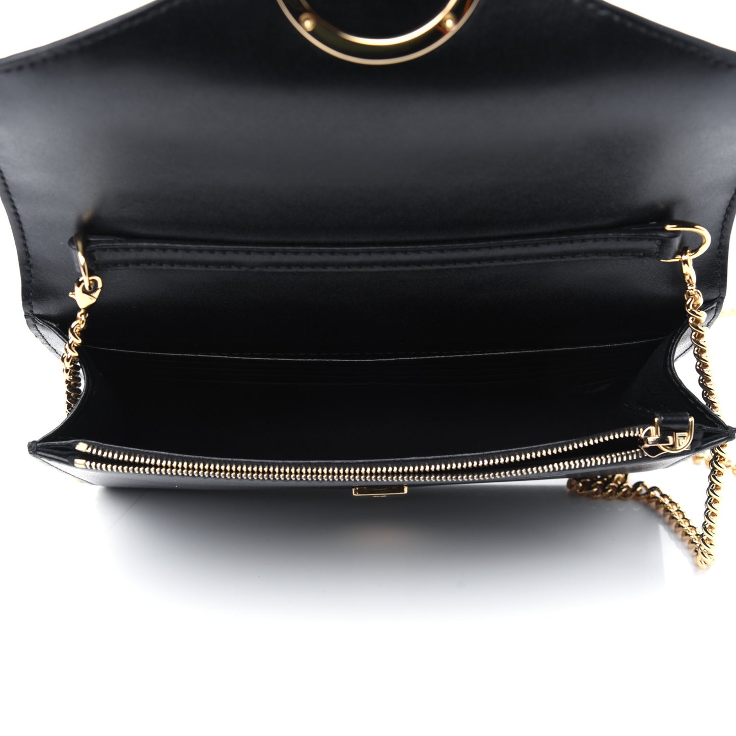 Vitello Liberty F is Fendi Bi-Color FF 1974 Embossed Medium Envelope Wallet On Chain Black Maya