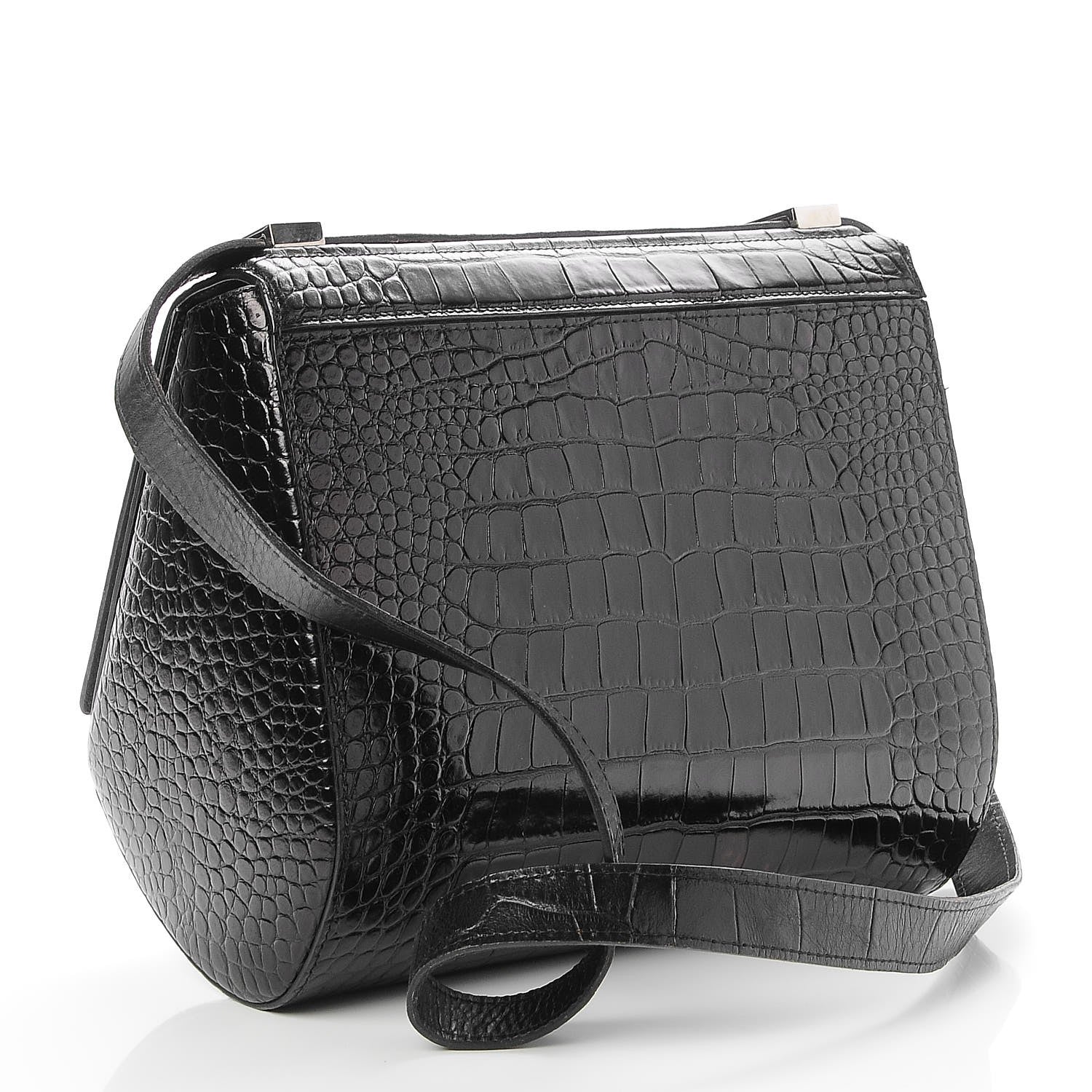 Givenchy Calfskin Crocodile Embossed Medium Pandora Box Crossbody Bag Black 3 of 10