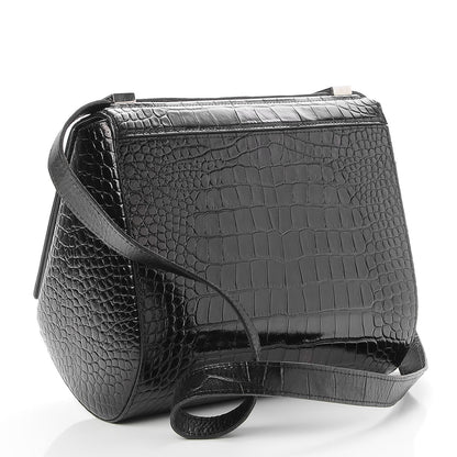 Givenchy Calfskin Crocodile Embossed Medium Pandora Box Crossbody Bag Black 3 of 10