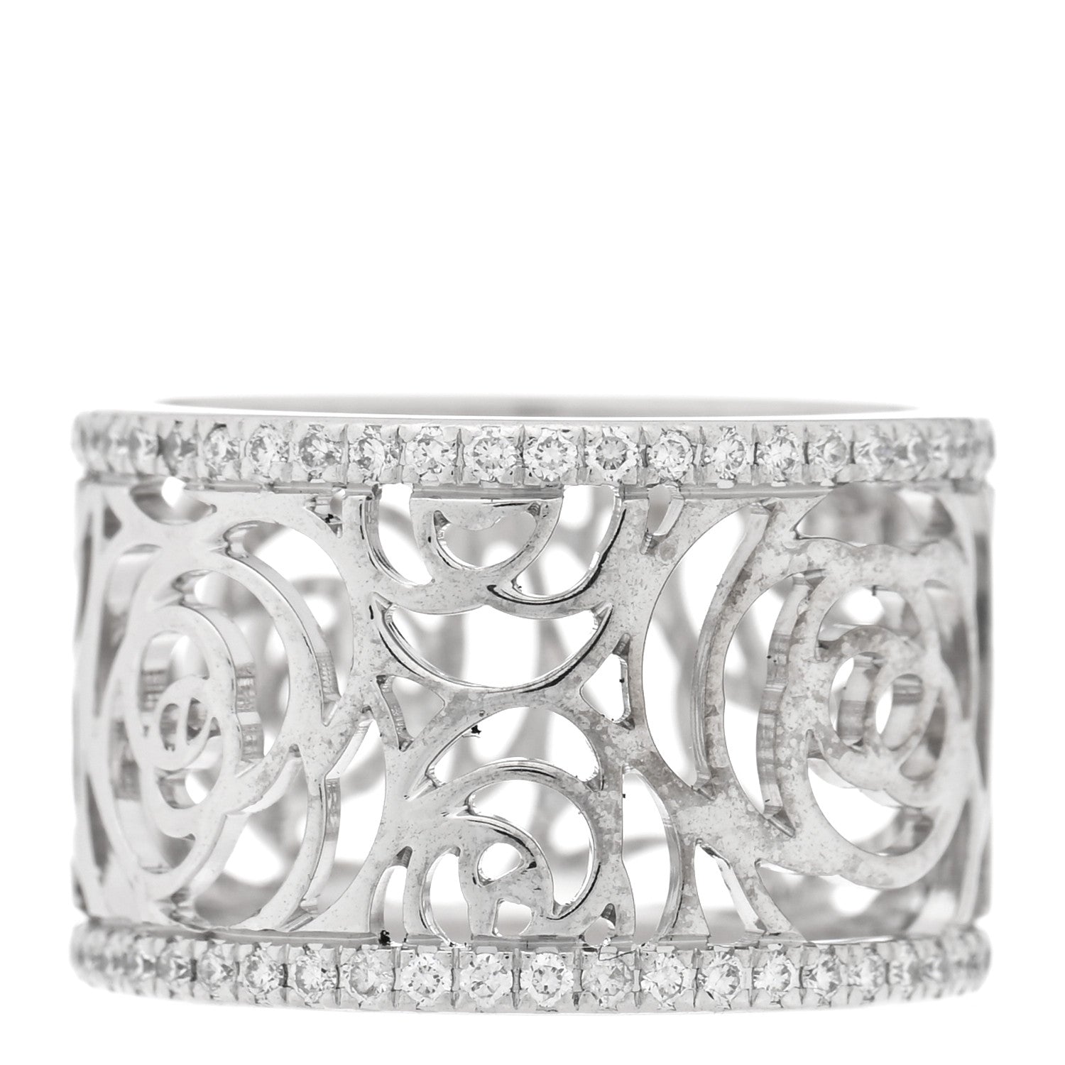 Chanel 18K White Gold Diamond Camellia Ajoure Band Ring 51 5.75 3 of 5