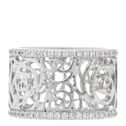 Chanel 18K White Gold Diamond Camellia Ajoure Band Ring 51 5.75 3 of 5