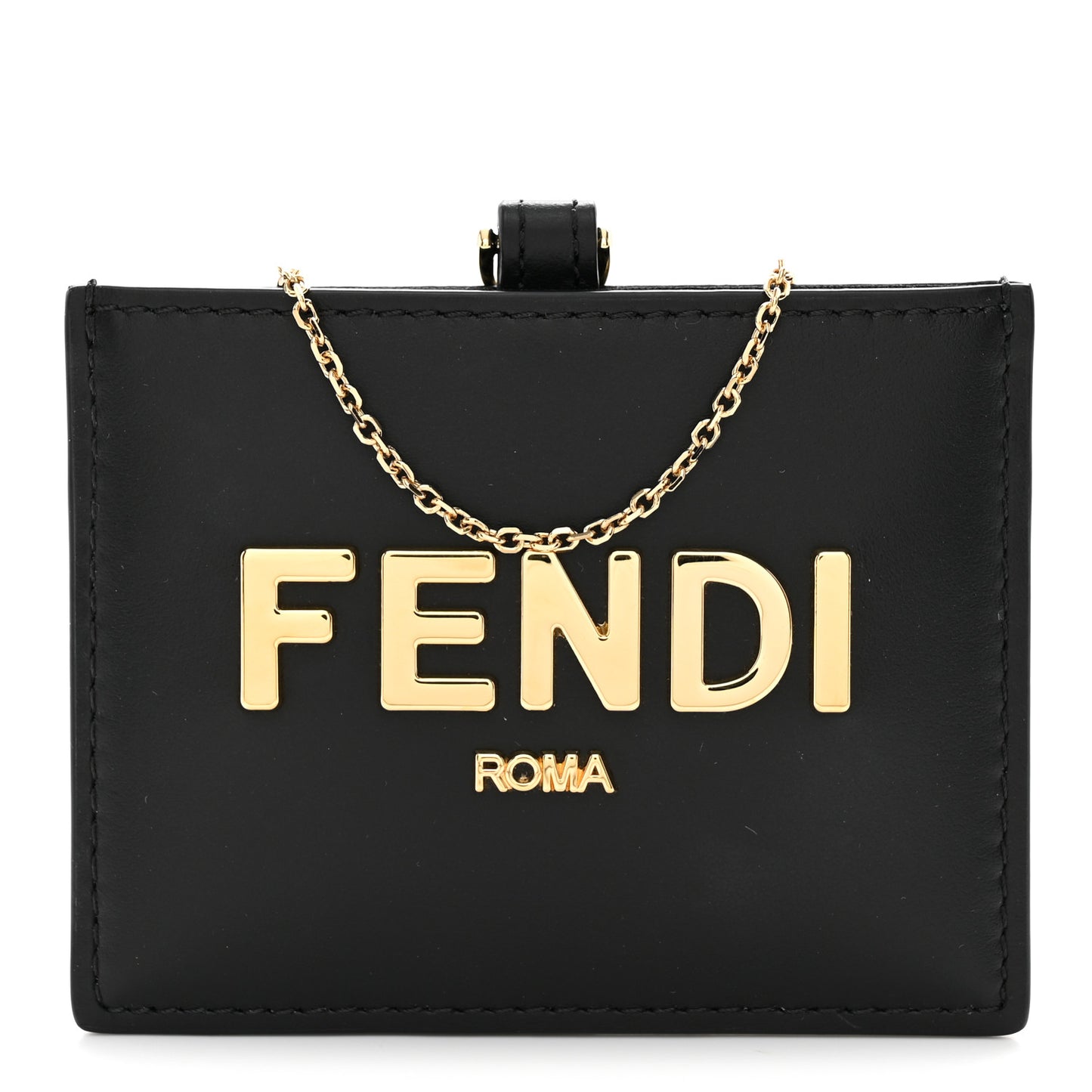 Vitello Kyoto Metal Fendi Roma Logo Badge Holder With Chain Black