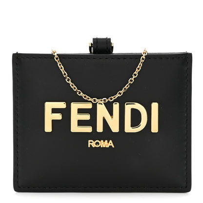 Fendi Vitello Kyoto Metal Fendi Roma Logo Badge Holder With Chain Black 1 of 7