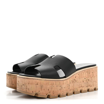 Hermes Calfskin Cork Eze 30 Sandals 36 Black 4 of 12