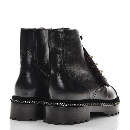 Chanel Crackled Calfskin Velvet Pearl Combat Short Boots 37.5 Black 4 of 8