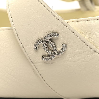 Chanel Lambskin Crystal Cap Toe CC Flats 39.5 Ivory Black 9 of 9