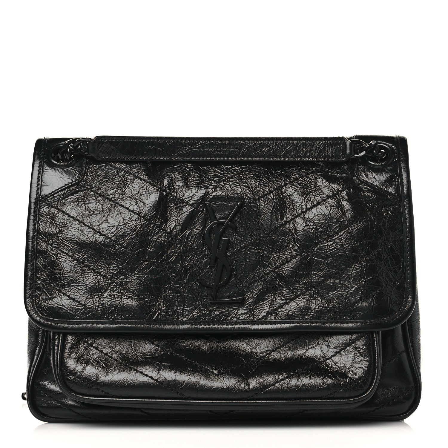 Saint Laurent Crinkled Calfskin Matelasse Monogram Medium Niki Chain Satchel Black 1 of 9