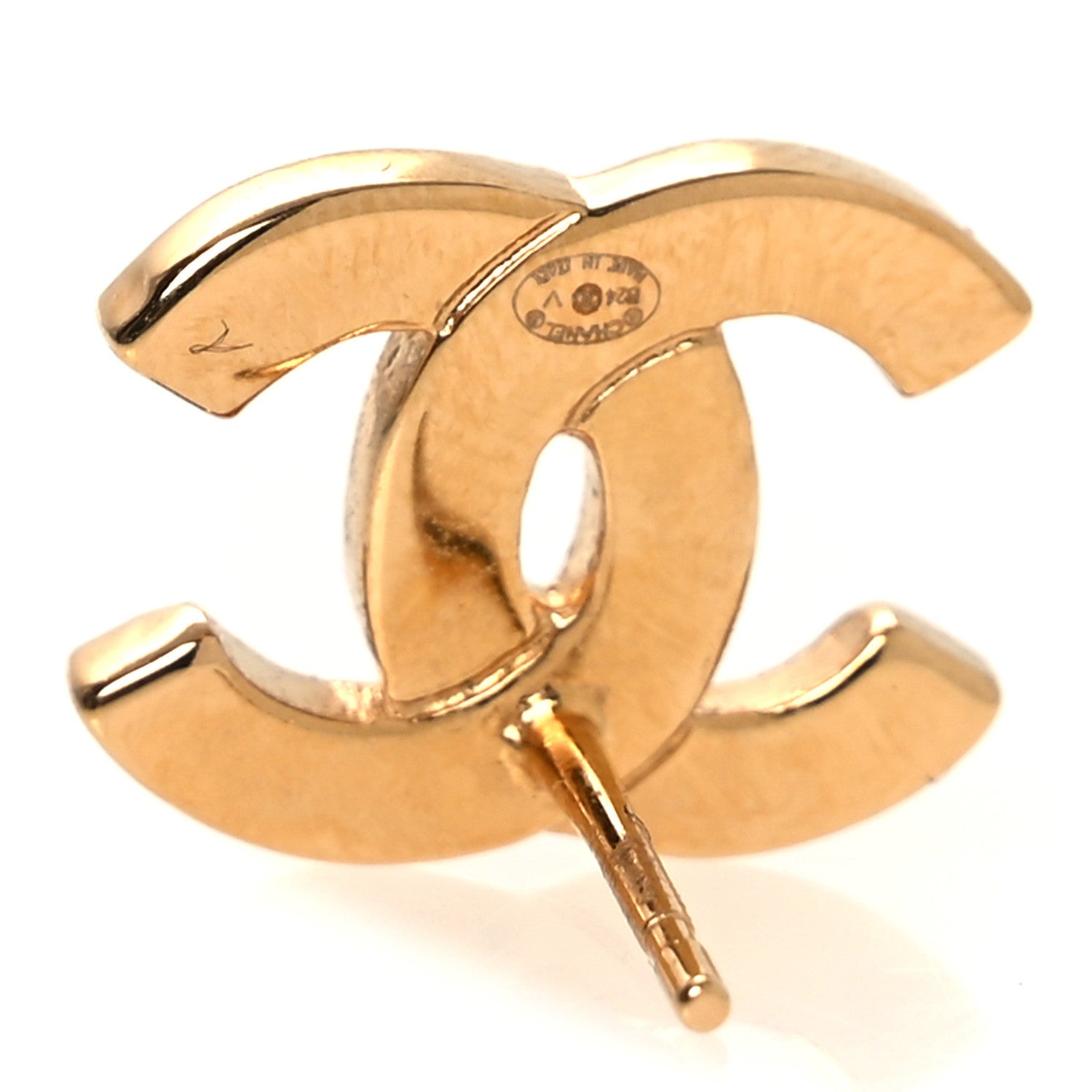 Chanel Metal CC Paris Button Stud Earrings Gold 4 of 5