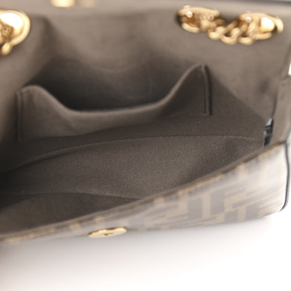 Fendi Glazed Fabric Vitello Century FF 1974 Stamp Patch Mini Double F Crossbody Bag Mogano Panna Black 4 of 9