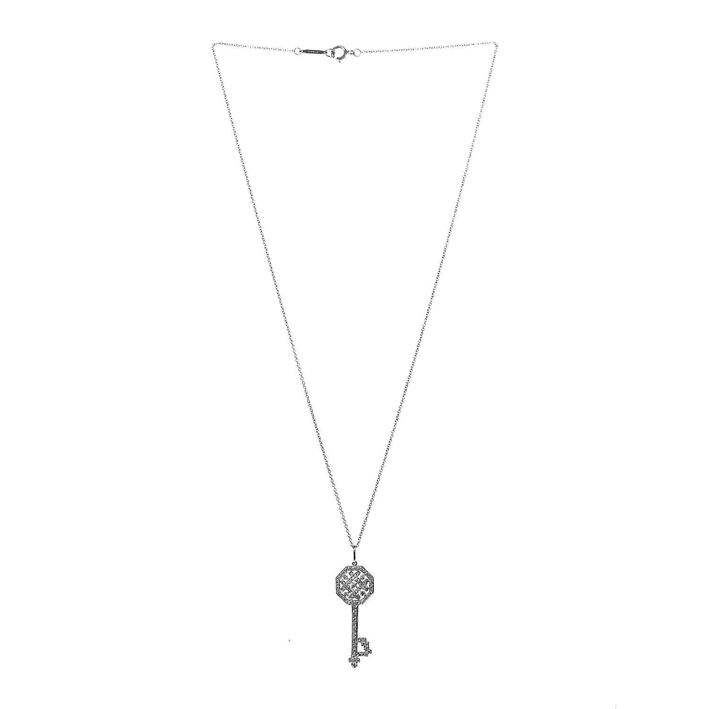 Platinum Diamond Octagon Key Charm Pendant Necklace
