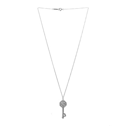 Tiffany Platinum Diamond Octagon Key Charm Pendant Necklace 3 of 6