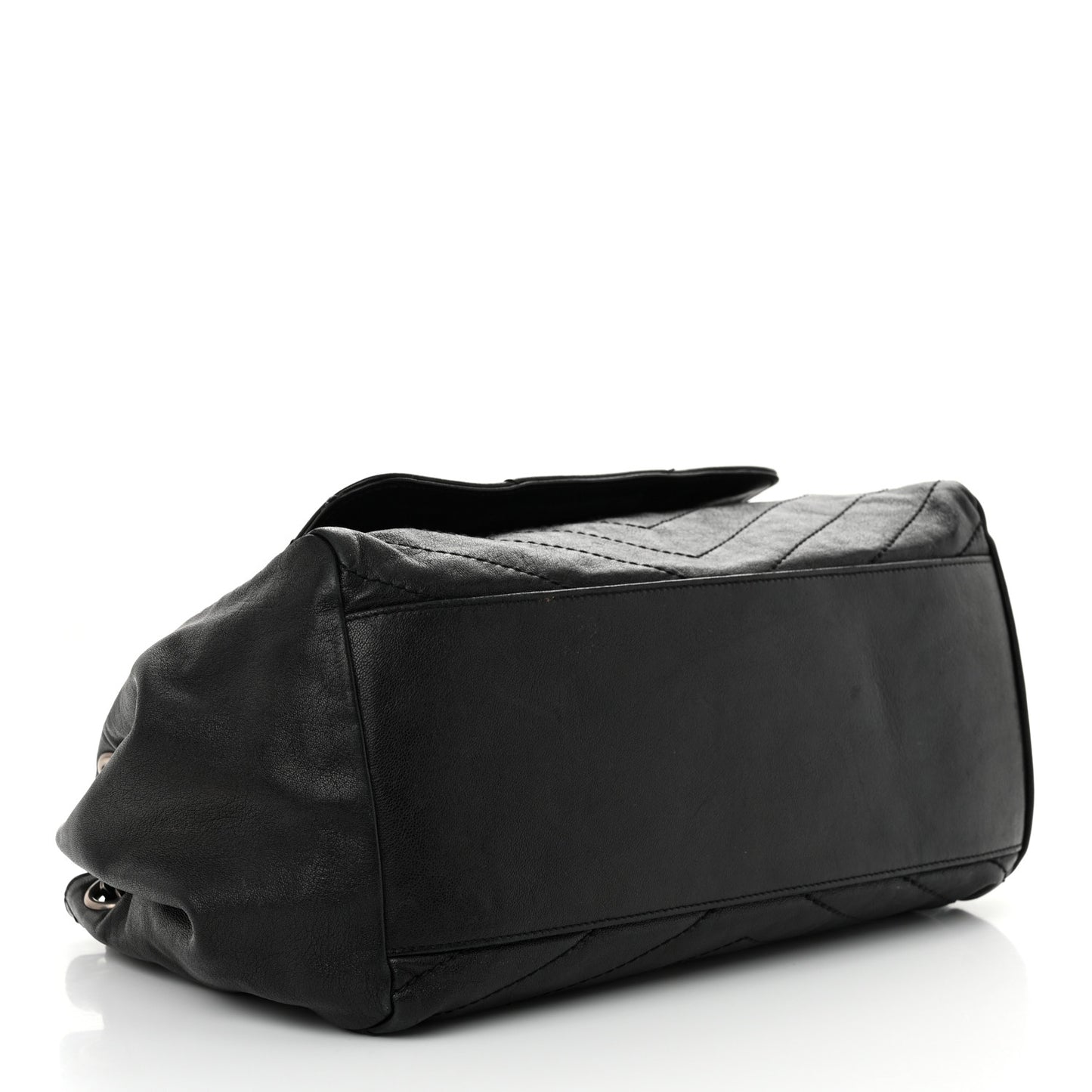 Pebbled Lambskin Chevron Monogram Large Nolita Black