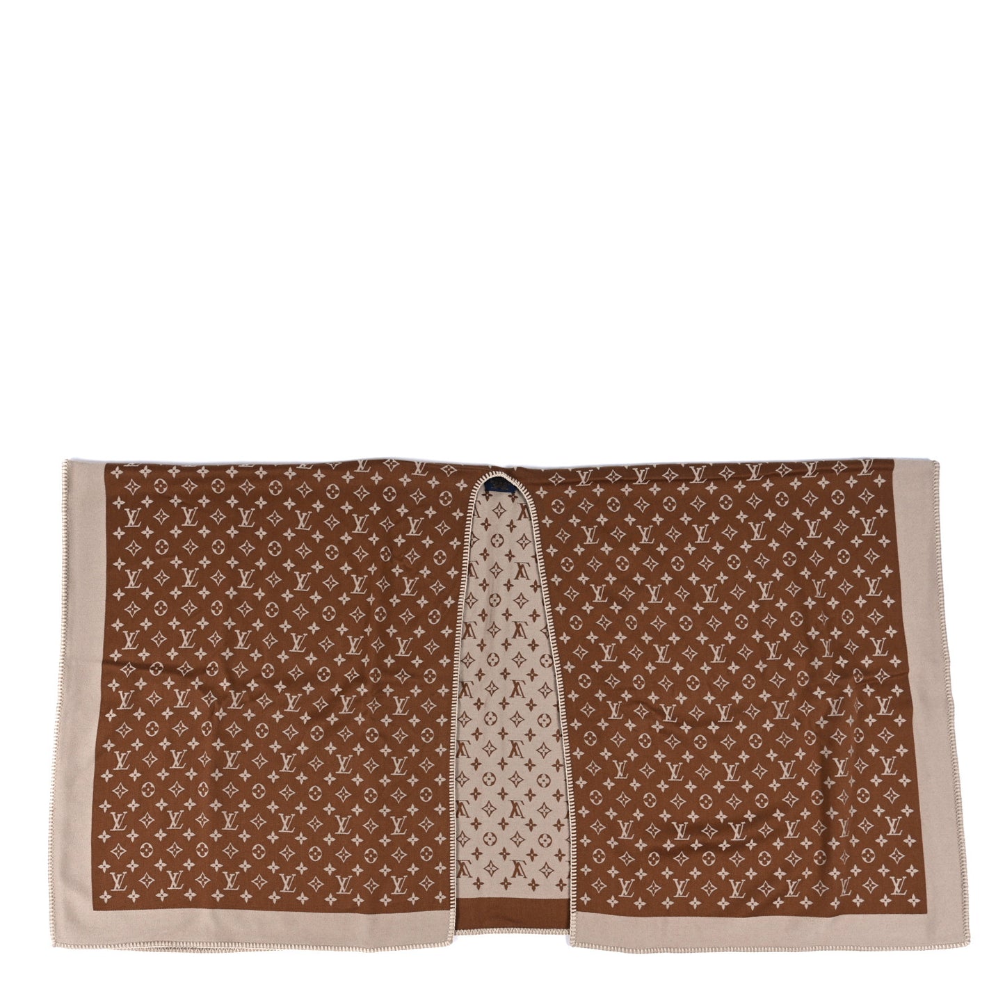 Wool Silk Cashmere Monogram Embrace Poncho Brown