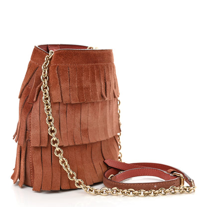 Burberry Suede Fringe Mini Bucket Bag Russet Pink 3 of 11
