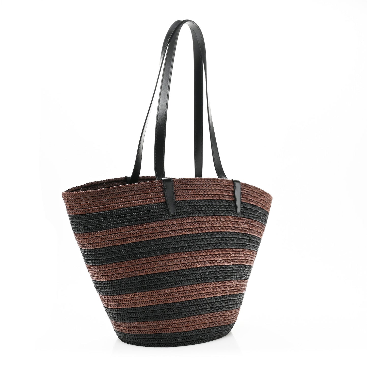 Raffia Striped Calfskin Triomphe Couffin Panier Black Brown