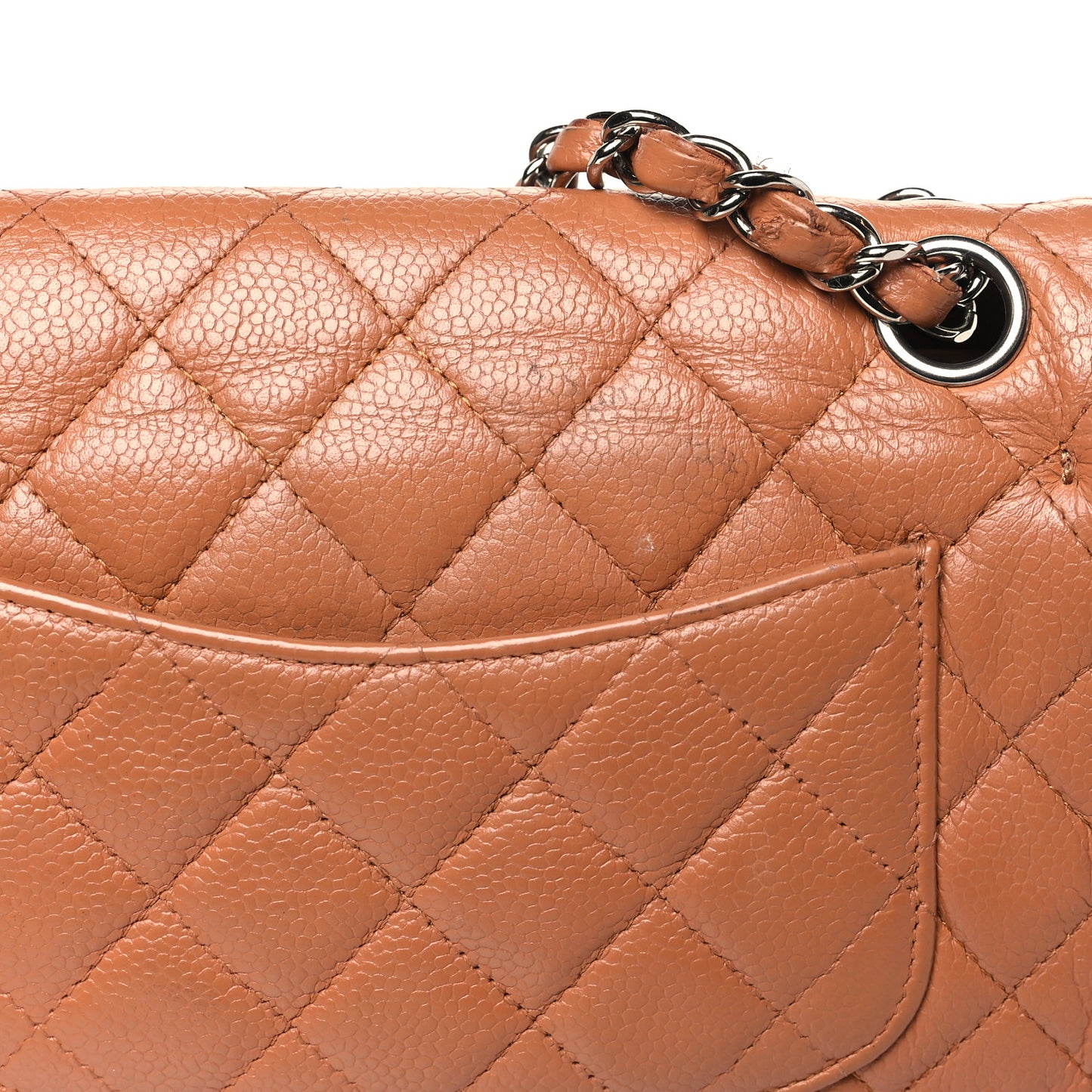 Caviar Quilted Mini Rectangular Flap Light Brown